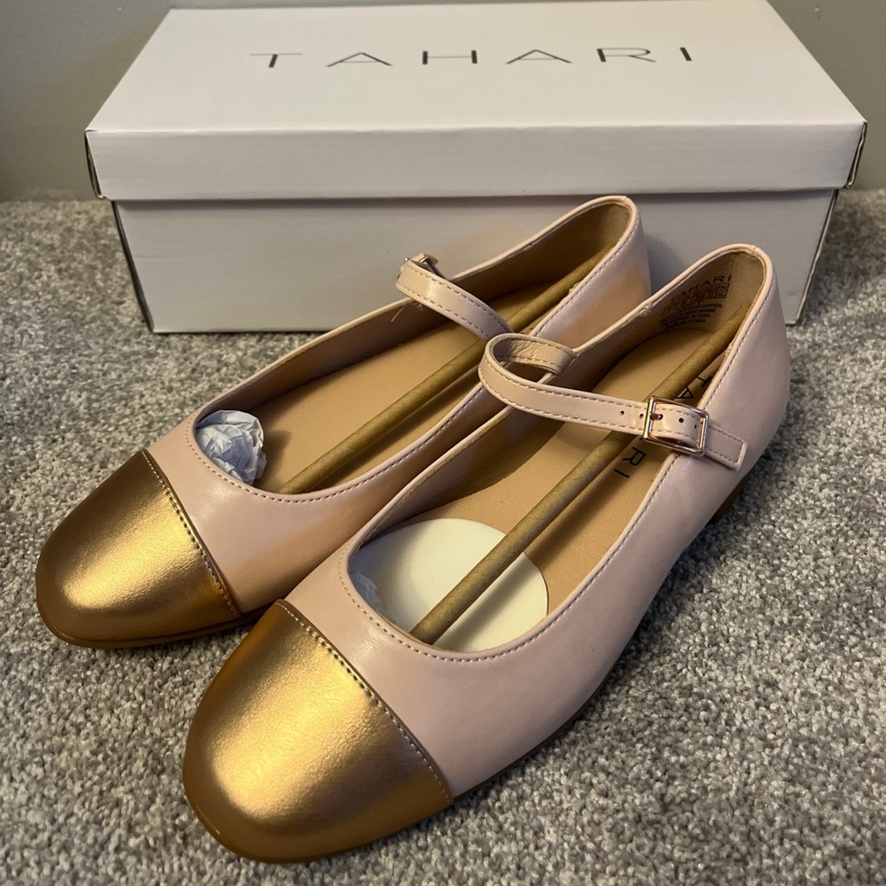 Tahari Women's Blush and Gold Mary Jane Flats
